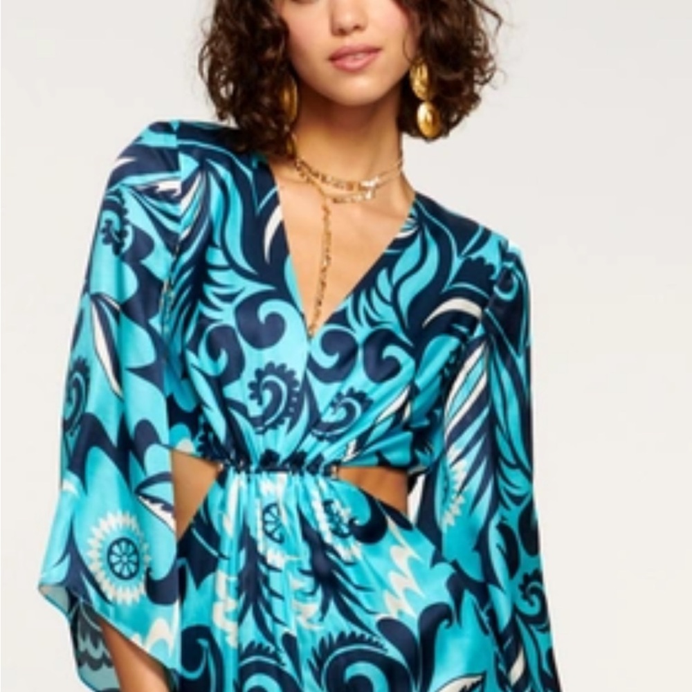 NWT RAMY BROOK Zina Cutout Maxi Dress In Blue Scroll size Small MSRP $545